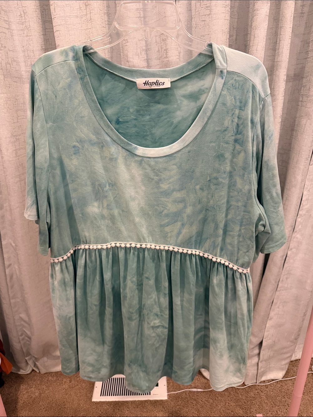 Haptics Women's Light Teal Tie-Dye Babydoll Top